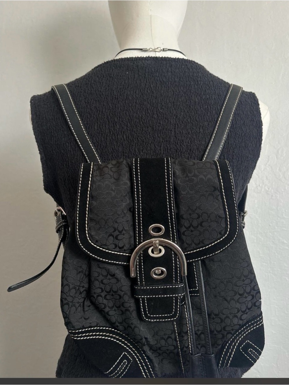 Black Jacquard coach mini soho vintage backpack